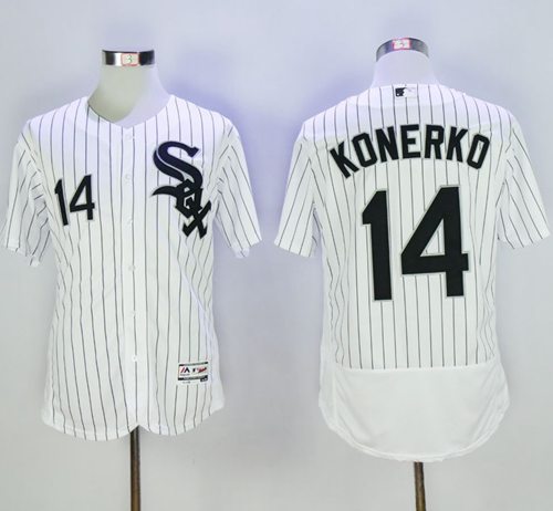 White Sox #14 Paul Konerko White(Black Strip) Flexbase Authentic Collection Stitched MLB Jersey